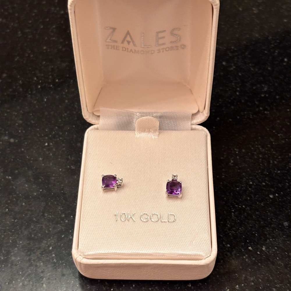 Zales 10K White Gold Amethyst Earrings